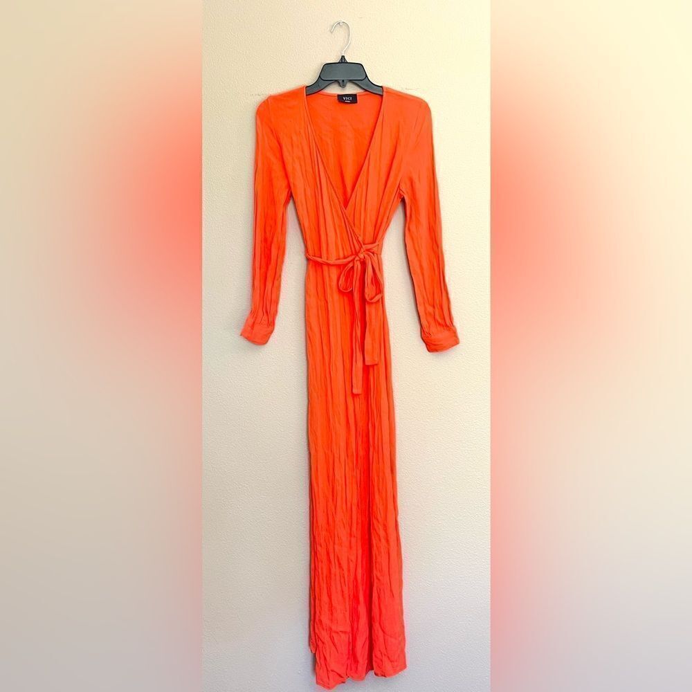 Vici Orange Wrap Long Sleeve Maxi Dress